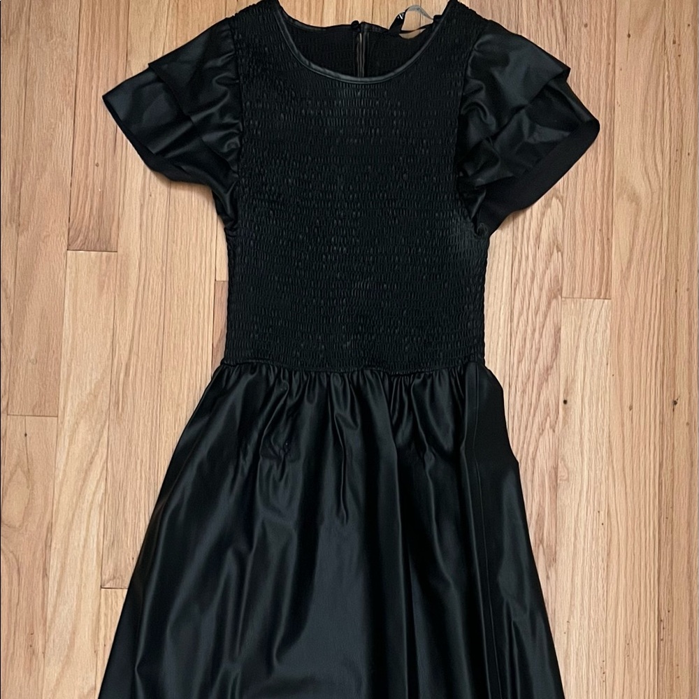 Faux leather black midi dress